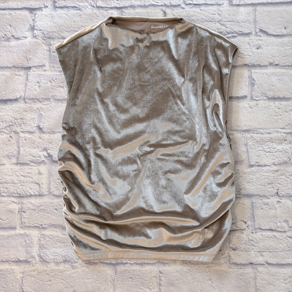 Abercrombie & Fitch Shimmery Velour Top Gold Sleeveless Ruched Shirt Size Large